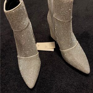Xhilaration Silver Rhinestone Pointed Ankle Boots